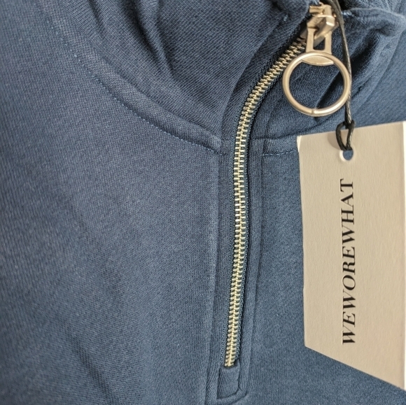 WEWOREWHAT Dress Blue Cotton Terry Cropped Half Zip Sweatshirt NEW Size L - Picture 6 of 7